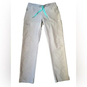 Figs womens Cargo Pants in Gray with Teal Accent